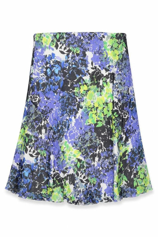 Front view of Isle women’s white floral polyester swing skirt, size UK 20