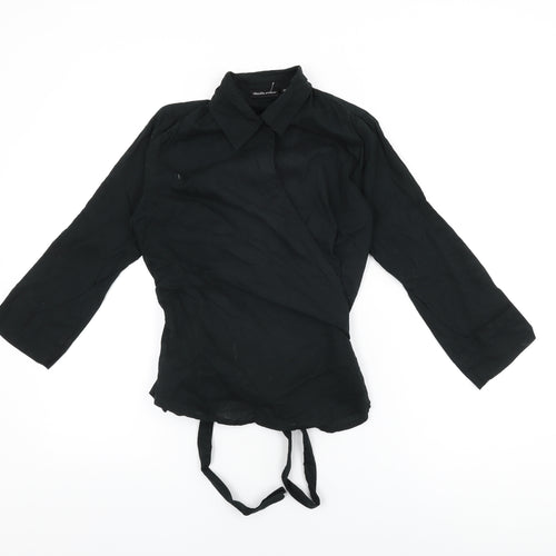 Claudia Strater Womens Black Cotton Wrap T-Shirt Size 8 Collared
