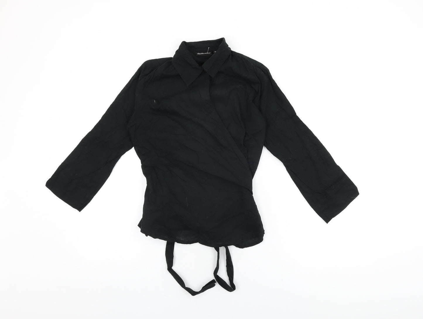 Claudia Strater Womens Black Cotton Wrap T-Shirt Size 8 Collared