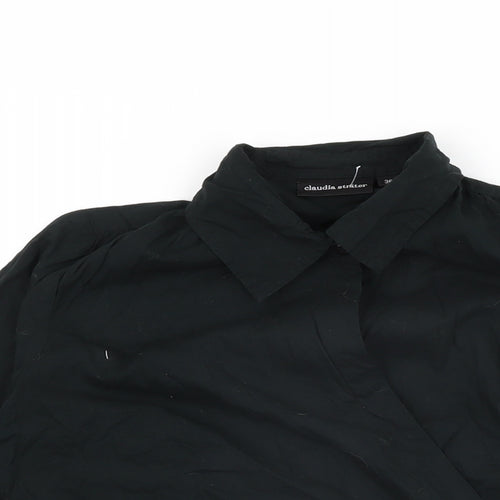 Claudia Strater Womens Black Cotton Wrap T-Shirt Size 8 Collared