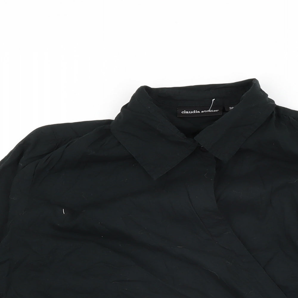Claudia Strater Womens Black Cotton Wrap T-Shirt Size 8 Collared