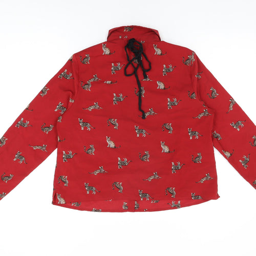New Look Womens Red Geometric Polyester Basic Button-Up Size 10 Collared
