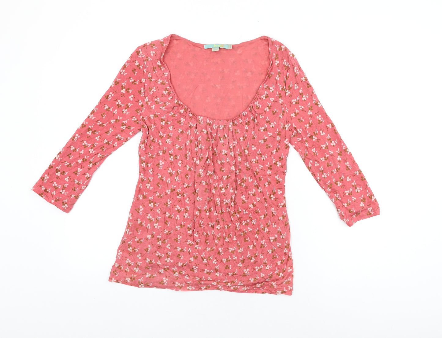 Boden Womens Pink Floral Lyocell Basic T-Shirt Size 10 Scoop Neck