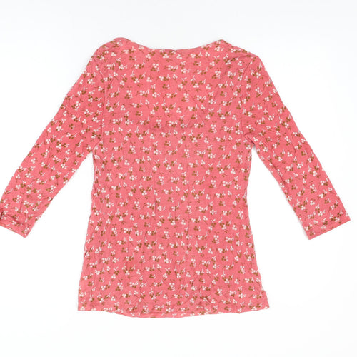 Boden Womens Pink Floral Lyocell Basic T-Shirt Size 10 Scoop Neck