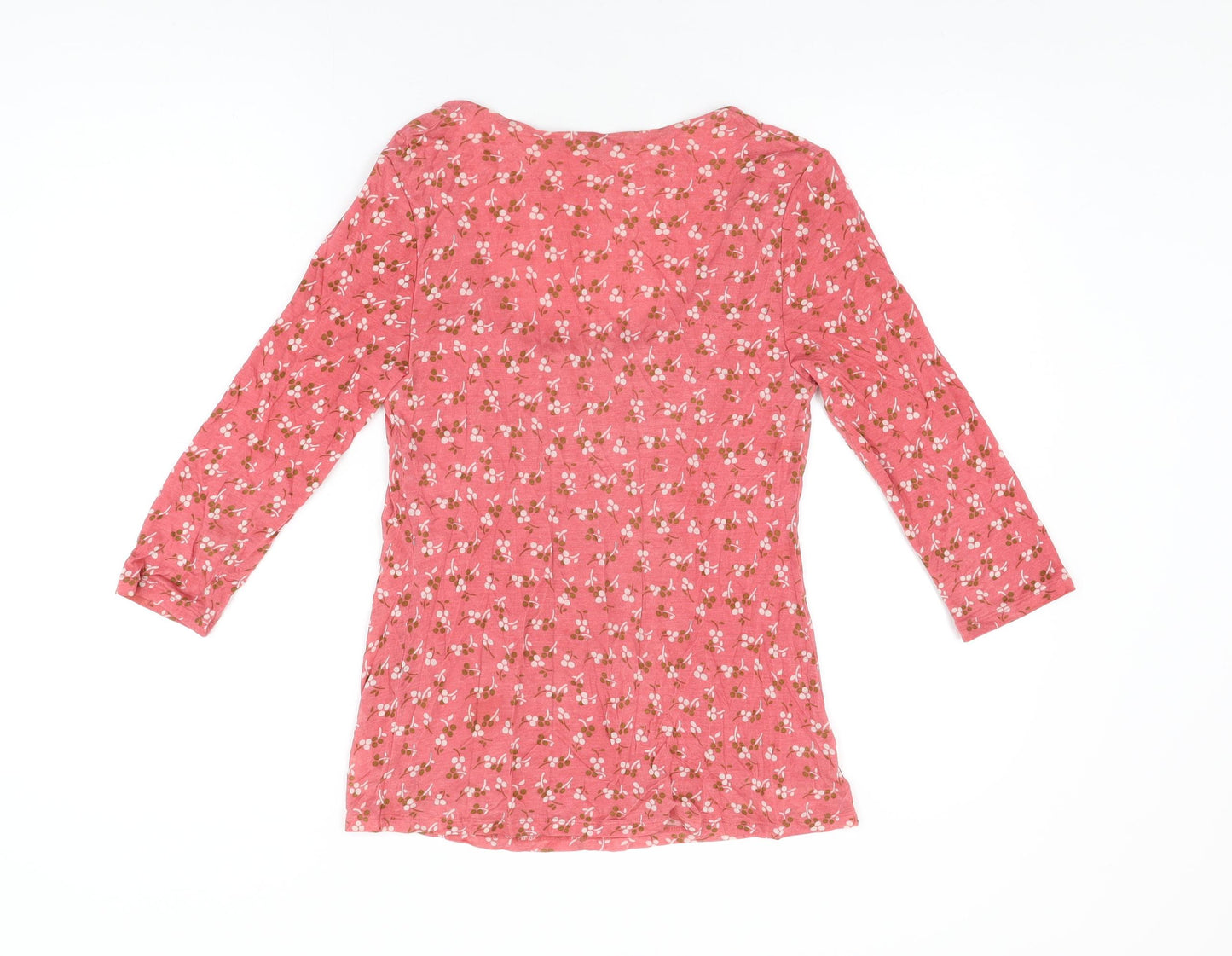 Boden Womens Pink Floral Lyocell Basic T-Shirt Size 10 Scoop Neck