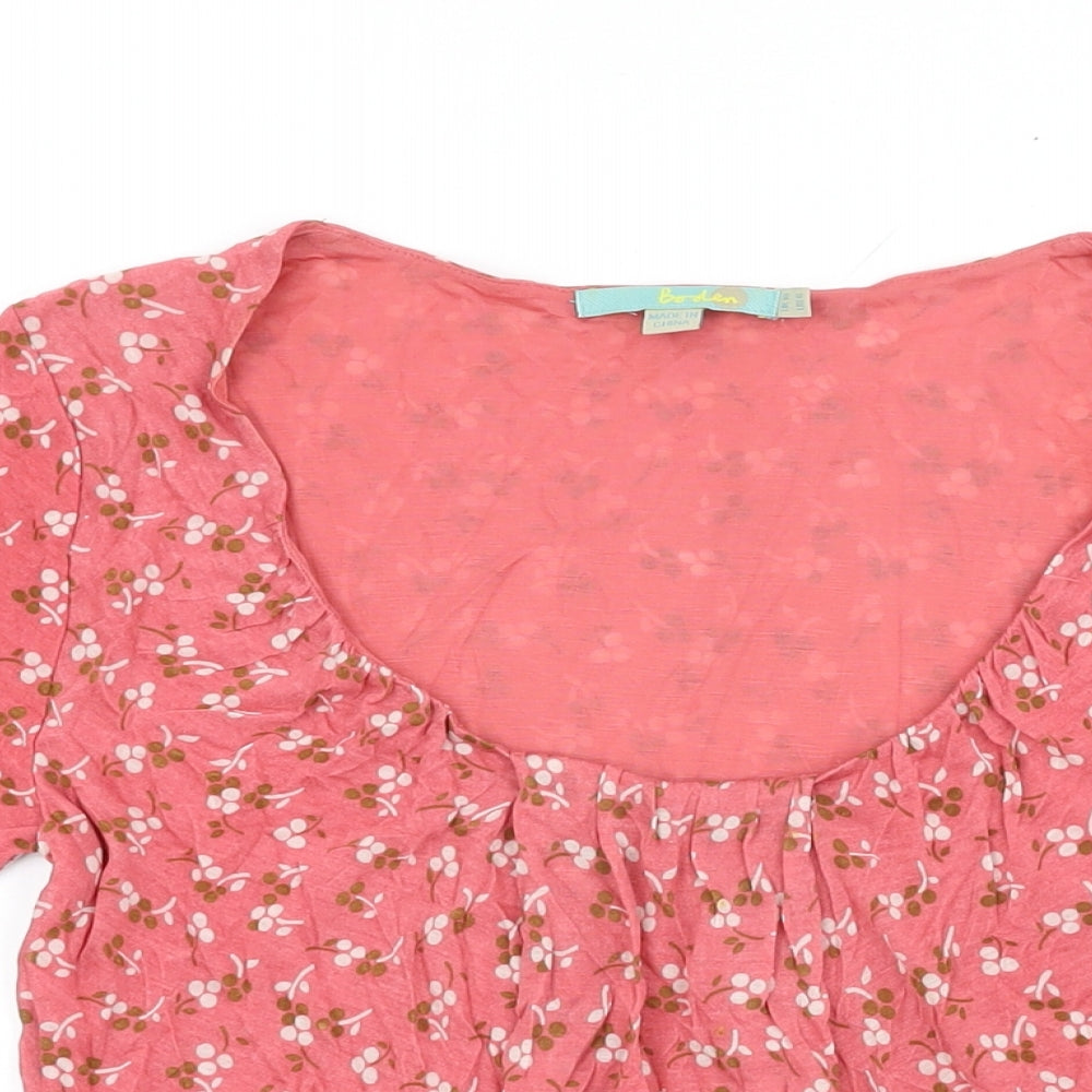 Boden Womens Pink Floral Lyocell Basic T-Shirt Size 10 Scoop Neck