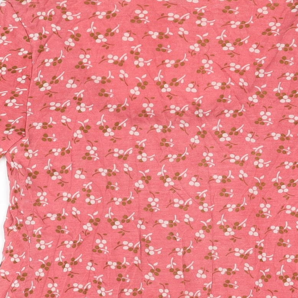 Boden Womens Pink Floral Lyocell Basic T-Shirt Size 10 Scoop Neck