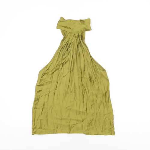 Zara Womens Green Polyester Basic Blouse Size S High Neck