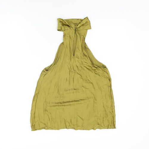 Zara Womens Green Polyester Basic Blouse Size S High Neck