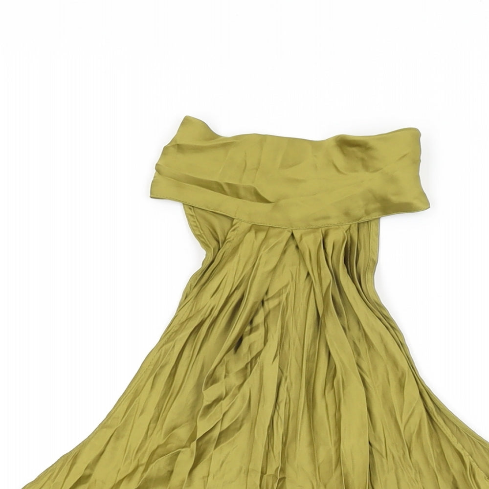 Zara Womens Green Polyester Basic Blouse Size S High Neck