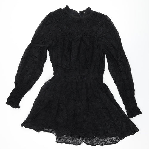 H&M Womens Black Polka Dot Polyamide Skater Dress Size 10 Round Neck Button