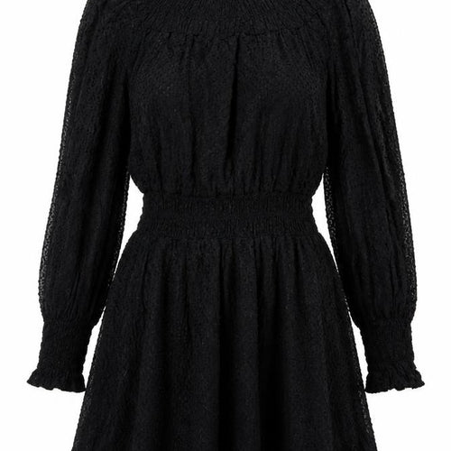 H&M Womens Black Polka Dot Polyamide Skater Dress Size 10 Round Neck Button