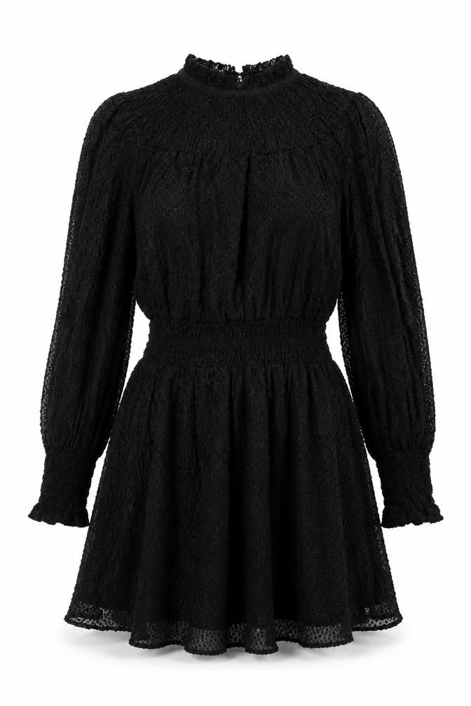 H&M Womens Black Polka Dot Polyamide Skater Dress Size 10 Round Neck Button