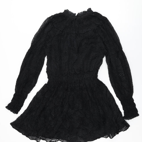 H&M Womens Black Polka Dot Polyamide Skater Dress Size 10 Round Neck Button