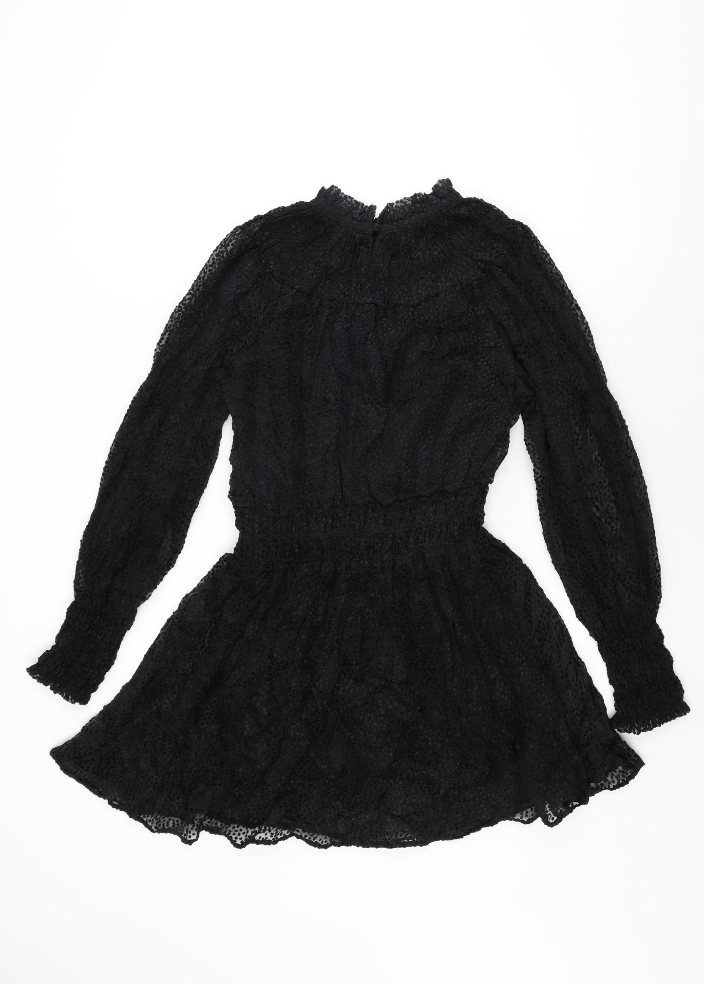 H&M Womens Black Polka Dot Polyamide Skater Dress Size 10 Round Neck Button