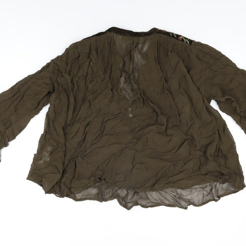 Zara Womens Green Viscose Basic Blouse Size M V-Neck