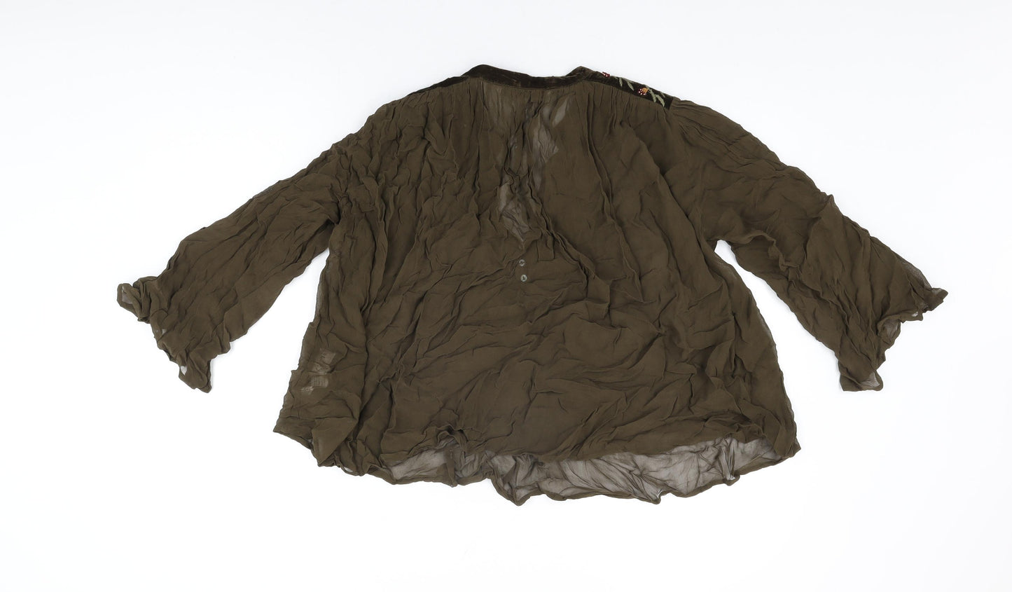 Zara Womens Green Viscose Basic Blouse Size M V-Neck