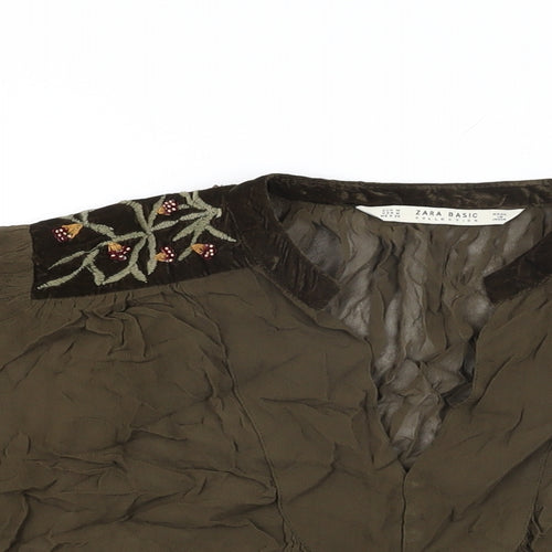 Zara Womens Green Viscose Basic Blouse Size M V-Neck