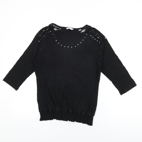 Klass Womens Black Viscose Basic T-Shirt Size S Round Neck