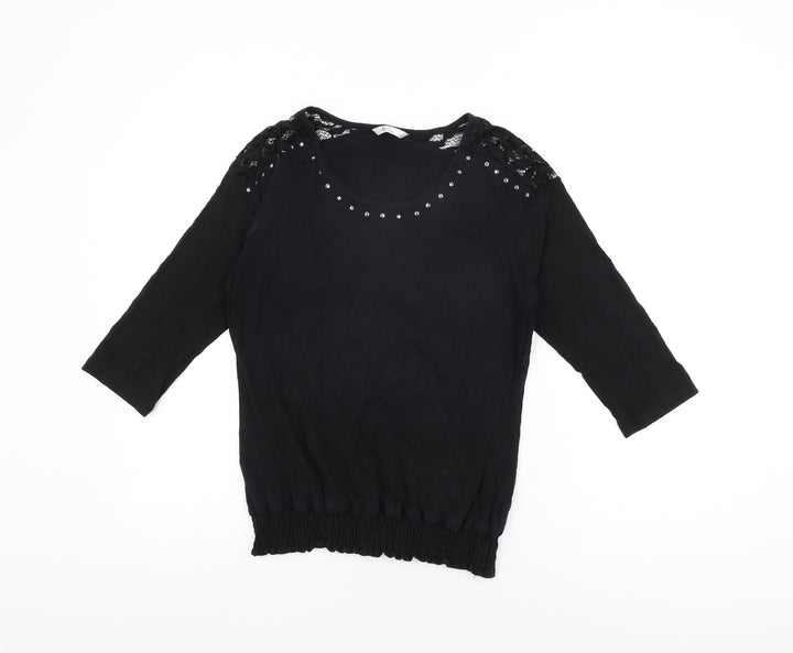Klass Womens Black Viscose Basic T-Shirt Size S Round Neck