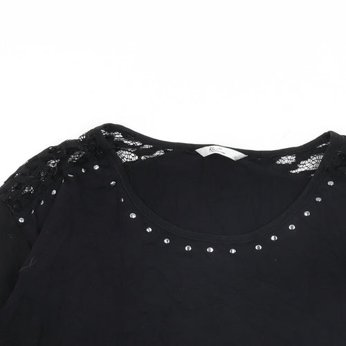 Klass Womens Black Viscose Basic T-Shirt Size S Round Neck