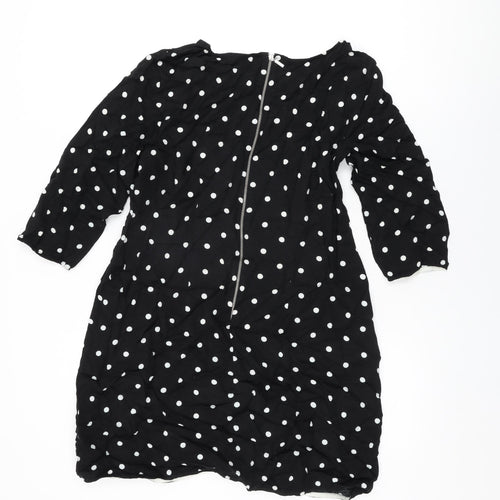Marks and Spencer Womens Black Polka Dot Viscose Shift Size 16 Round Neck Zip