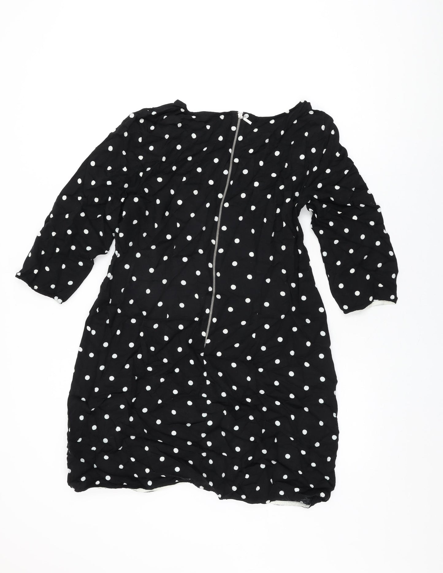Marks and Spencer Womens Black Polka Dot Viscose Shift Size 16 Round Neck Zip