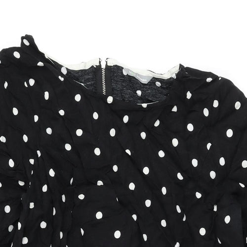 Marks and Spencer Womens Black Polka Dot Viscose Shift Size 16 Round Neck Zip