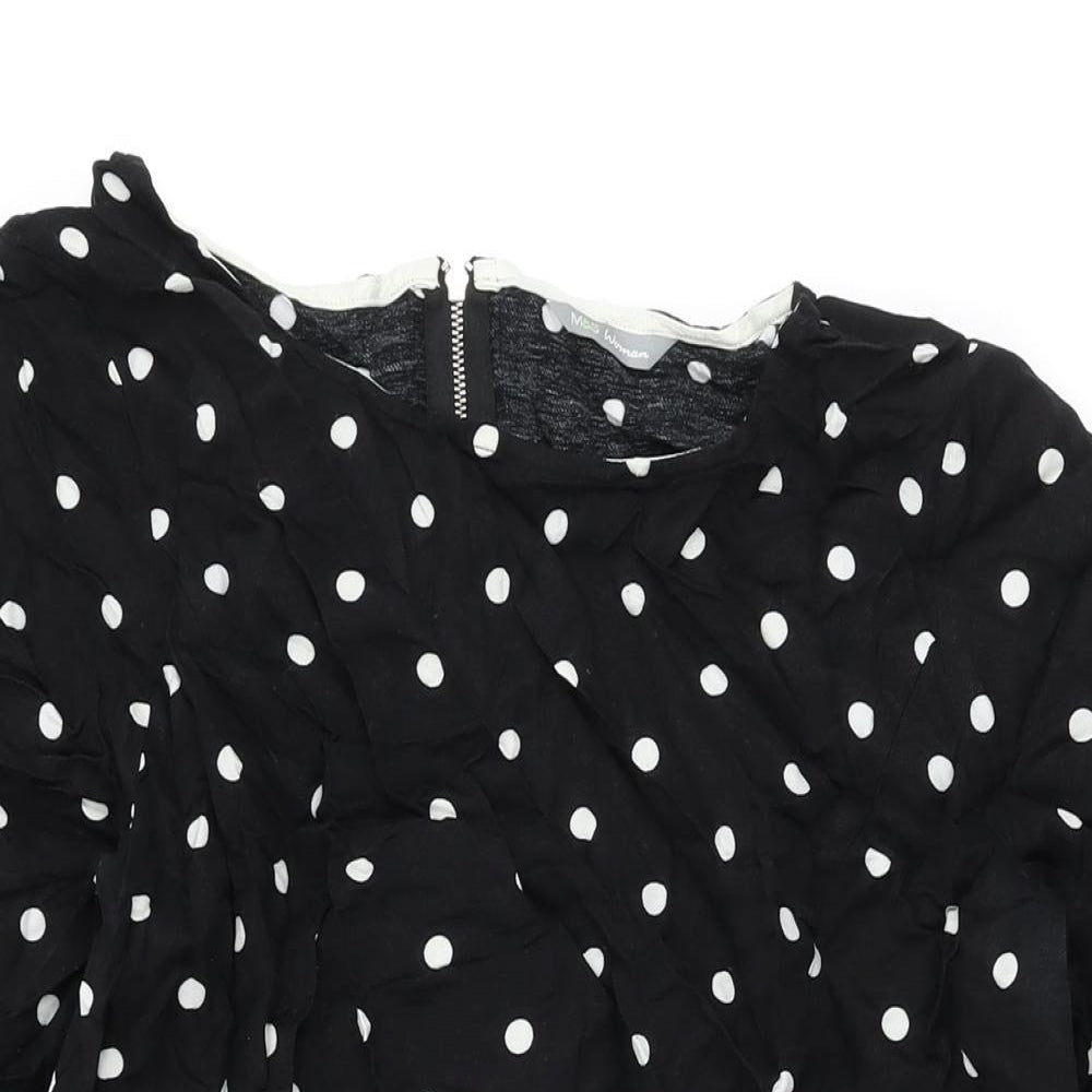 Marks and Spencer Womens Black Polka Dot Viscose Shift Size 16 Round Neck Zip
