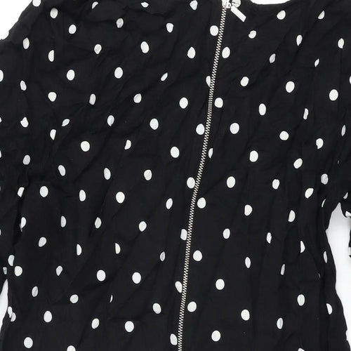 Marks and Spencer Womens Black Polka Dot Viscose Shift Size 16 Round Neck Zip