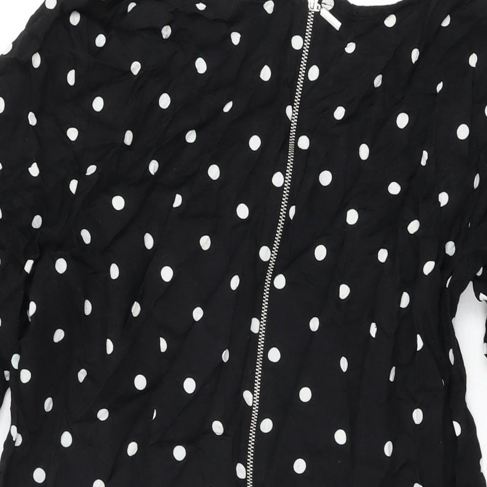 Marks and Spencer Womens Black Polka Dot Viscose Shift Size 16 Round Neck Zip