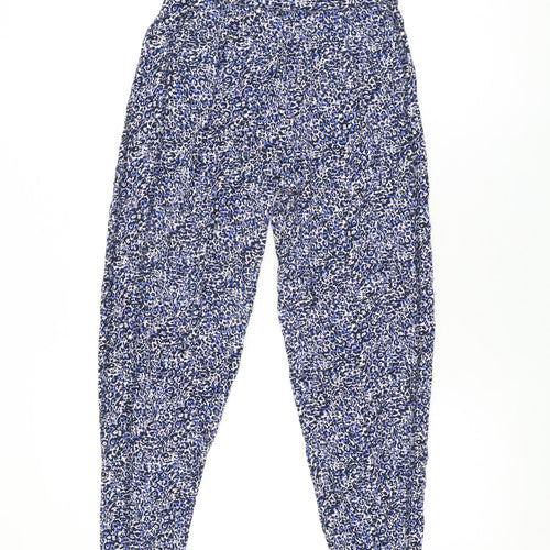 Marks and Spencer Womens Blue Geometric Viscose Trousers Size 8 L26 in Regular