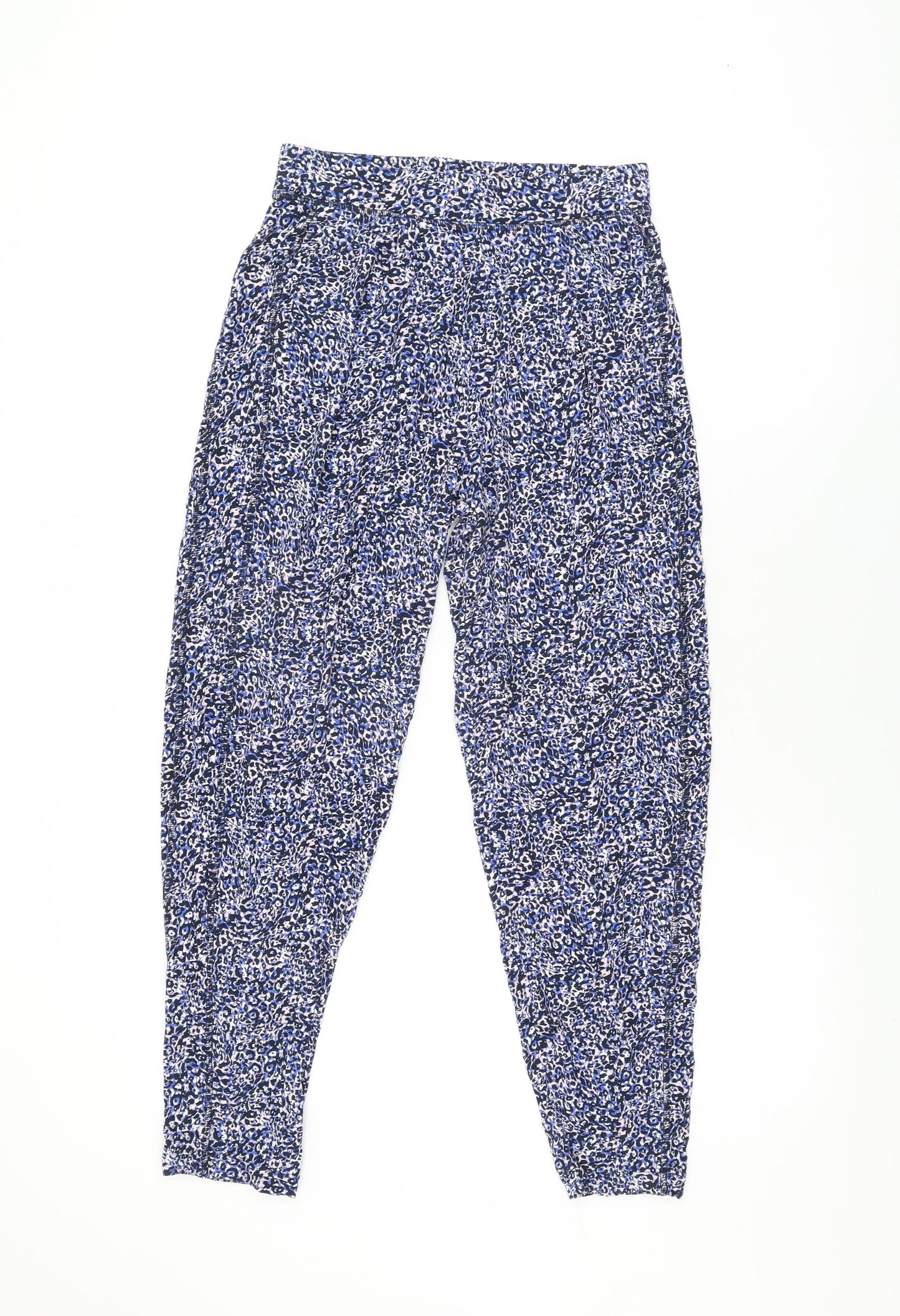 Marks and Spencer Womens Blue Geometric Viscose Trousers Size 8 L26 in Regular