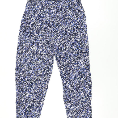 Marks and Spencer Womens Blue Geometric Viscose Trousers Size 8 L26 in Regular