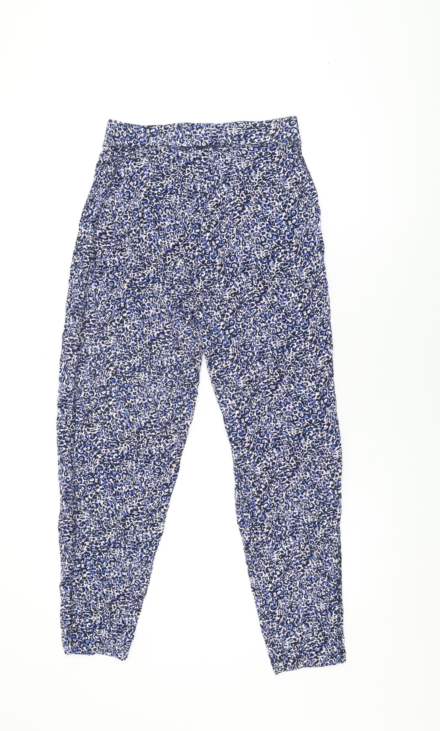 Marks and Spencer Womens Blue Geometric Viscose Trousers Size 8 L26 in Regular