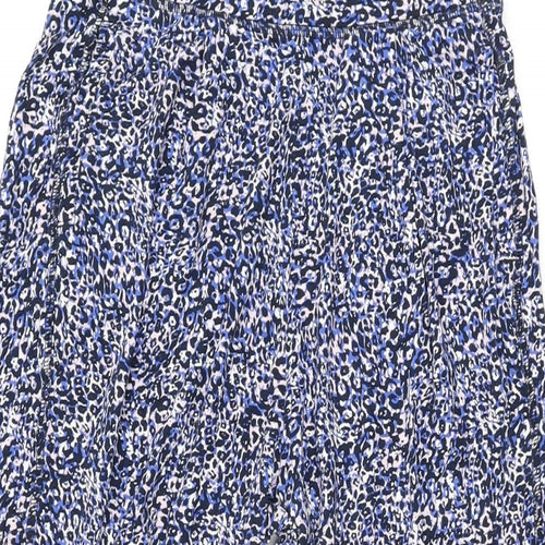 Marks and Spencer Womens Blue Geometric Viscose Trousers Size 8 L26 in Regular