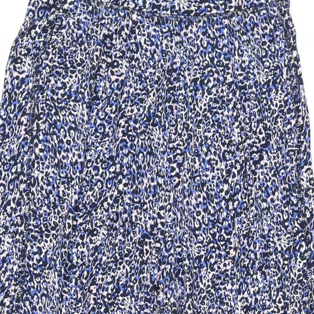 Marks and Spencer Womens Blue Geometric Viscose Trousers Size 8 L26 in Regular