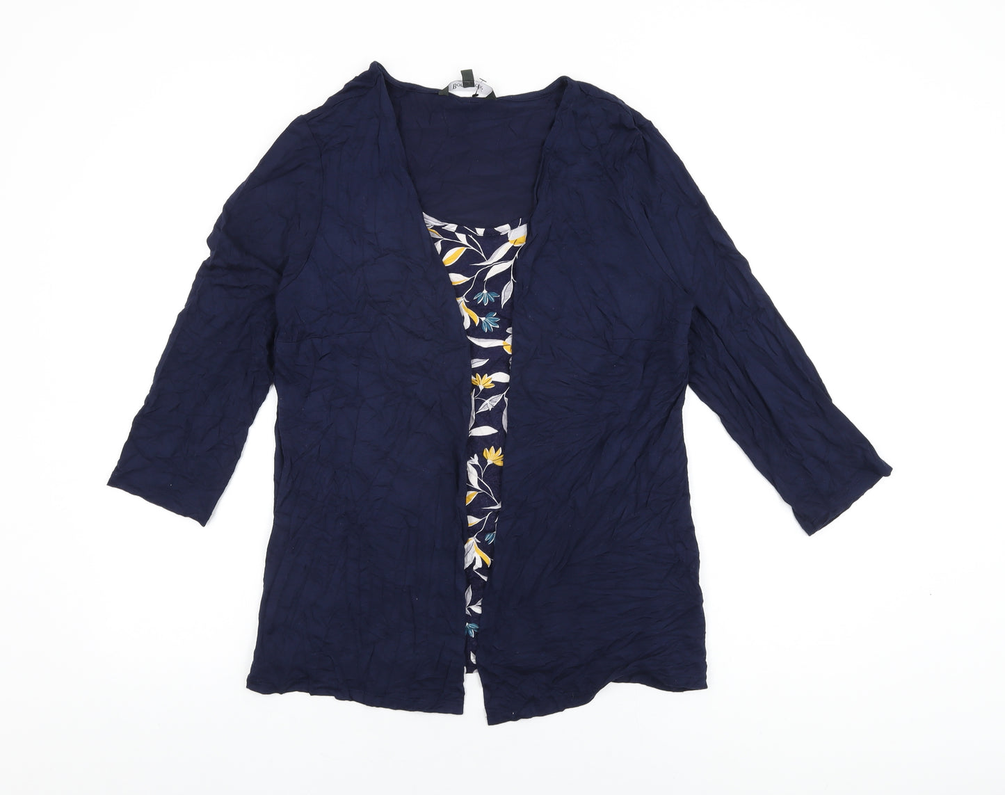 Bonmarché Womens Blue Floral Viscose Basic T-Shirt Size 16 Round Neck