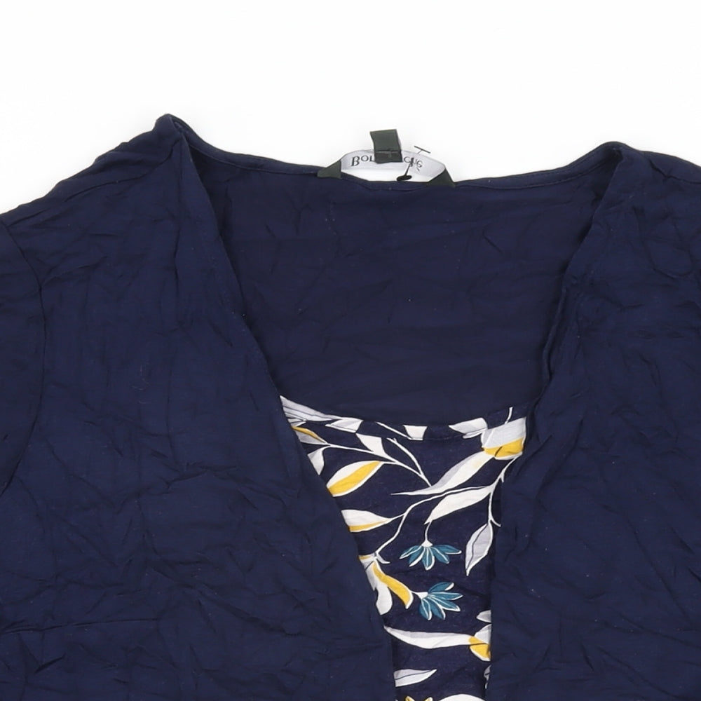 Bonmarché Womens Blue Floral Viscose Basic T-Shirt Size 16 Round Neck
