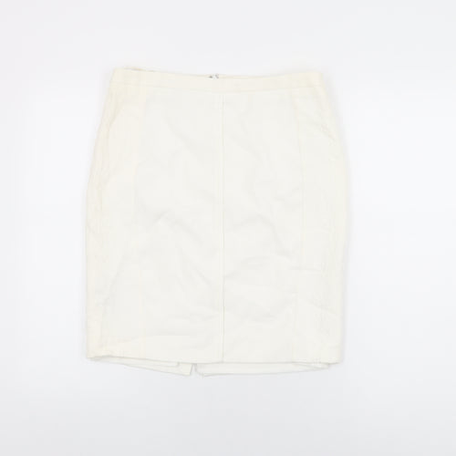 Mango Womens White Polyester Straight & Pencil Skirt Size 12 Zip