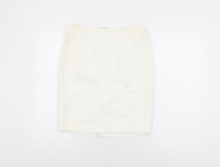 Mango Womens White Polyester Straight & Pencil Skirt Size 12 Zip