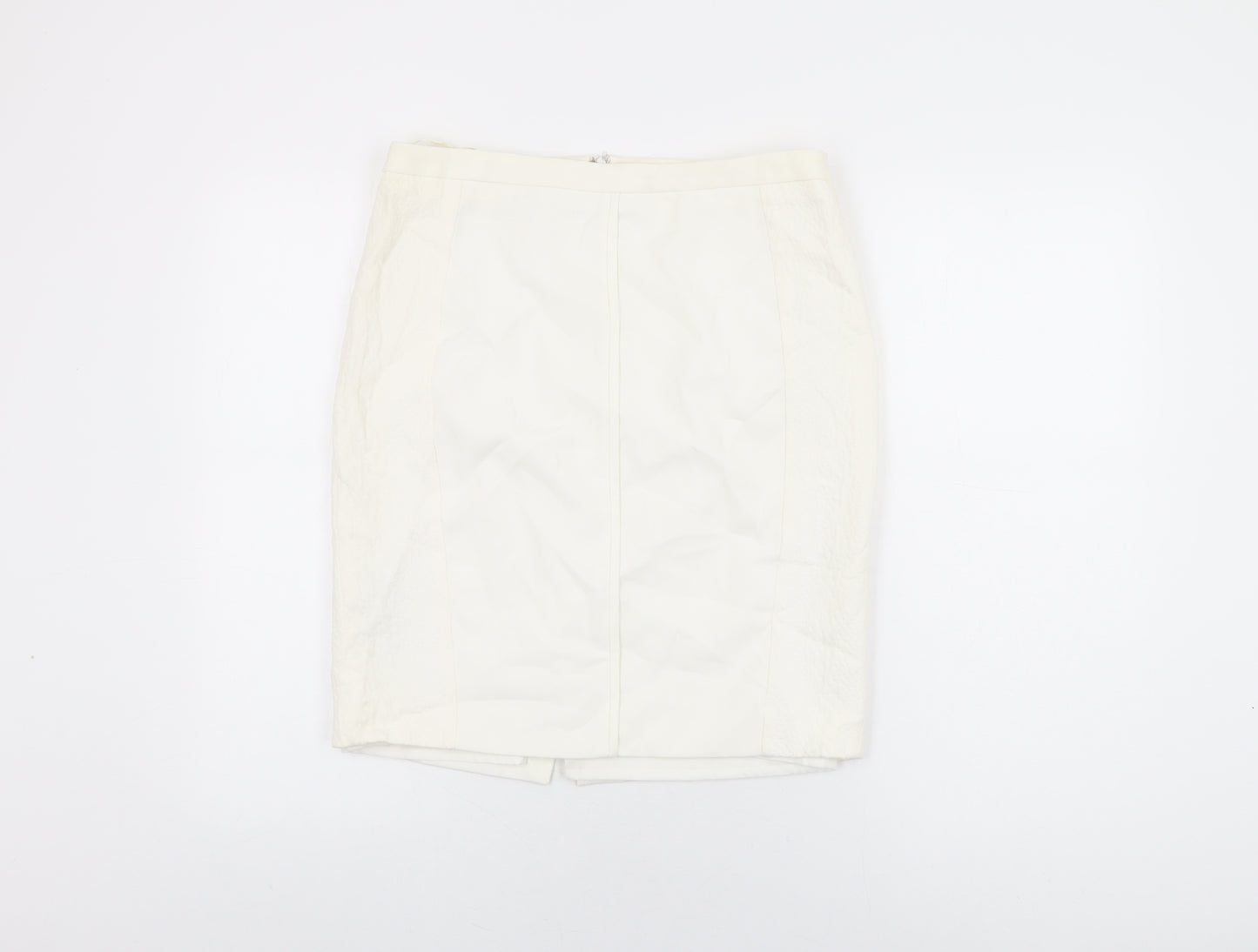 Mango Womens White Polyester Straight & Pencil Skirt Size 12 Zip