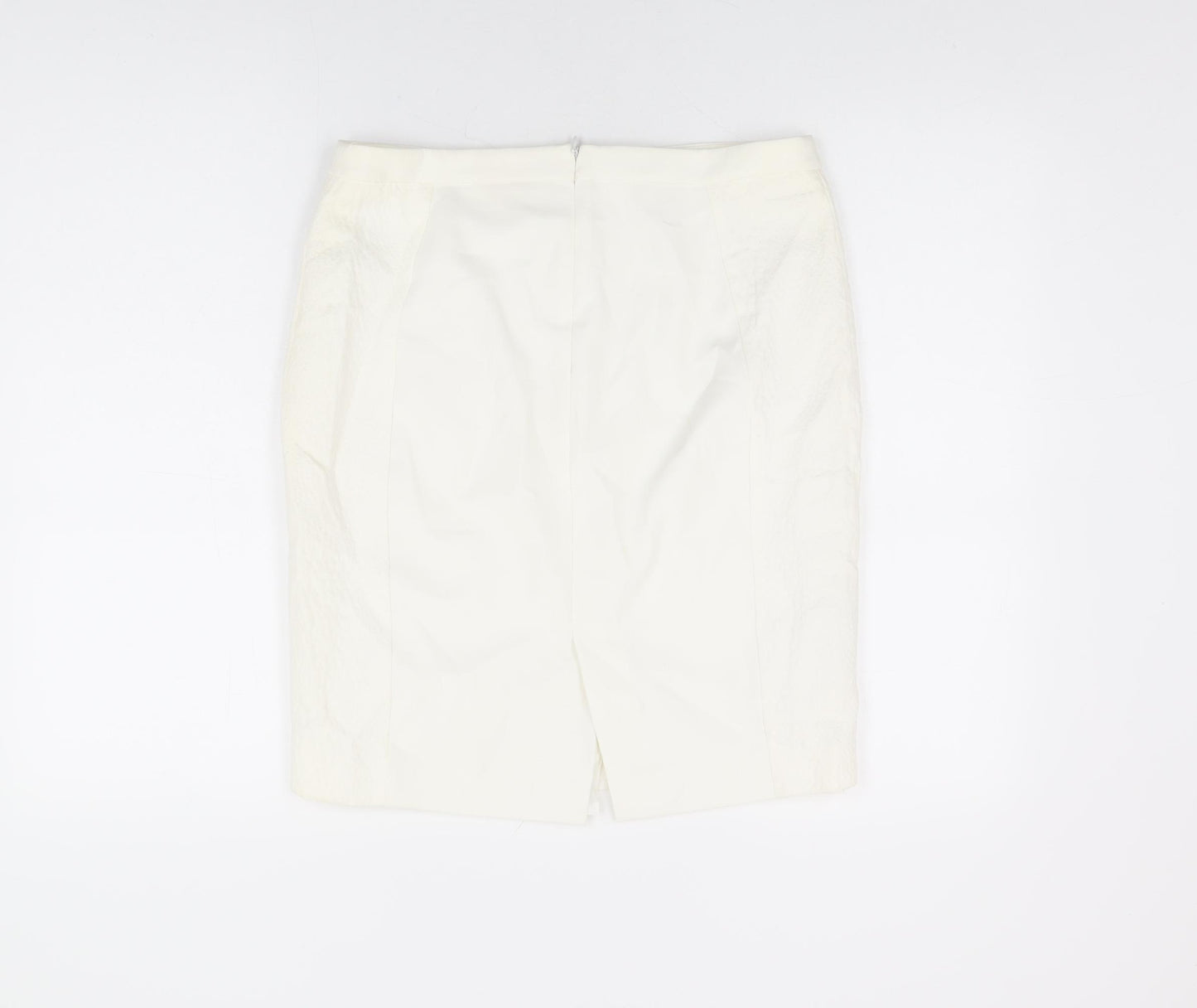 Mango Womens White Polyester Straight & Pencil Skirt Size 12 Zip