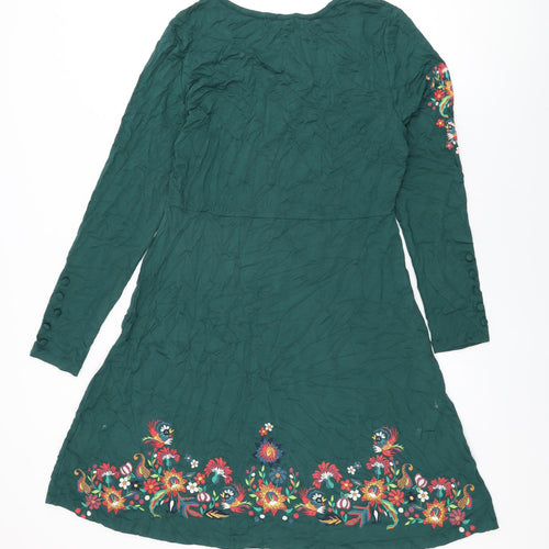 Joe Browns Womens Green Floral Viscose A-Line Size 16 Round Neck Pullover