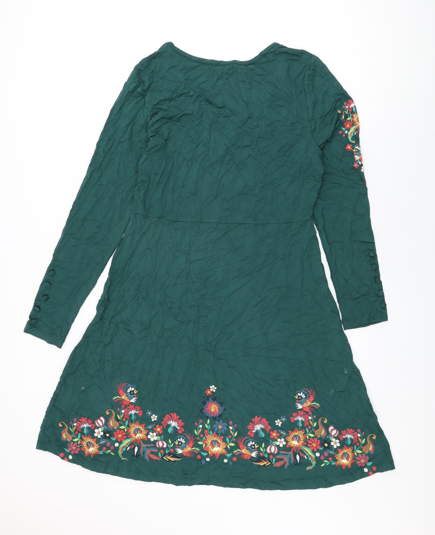 Joe Browns Womens Green Floral Viscose A-Line Size 16 Round Neck Pullover