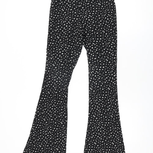 Topshop Womens Black Geometric Polyester Trousers Size 6 L33 in Regular