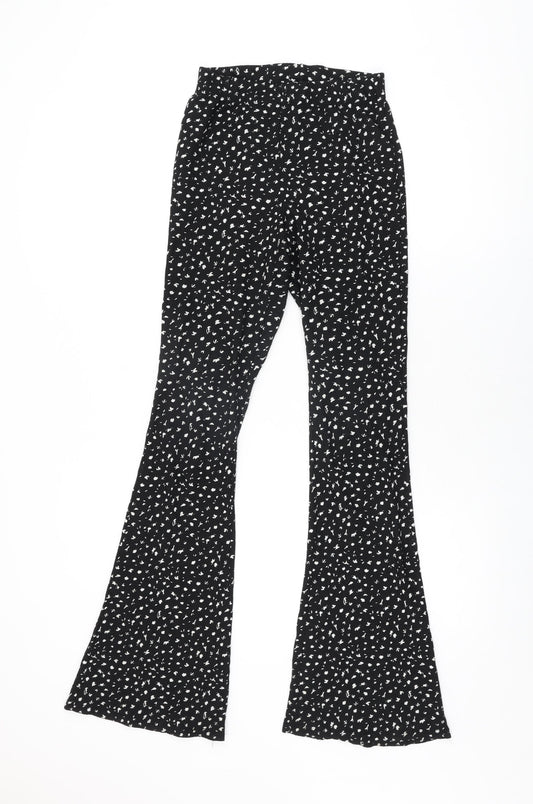 Topshop Womens Black Geometric Polyester Trousers Size 6 L33 in Regular