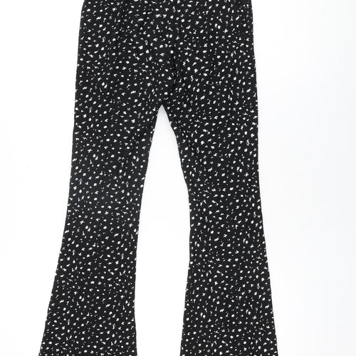 Topshop Womens Black Geometric Polyester Trousers Size 6 L33 in Regular