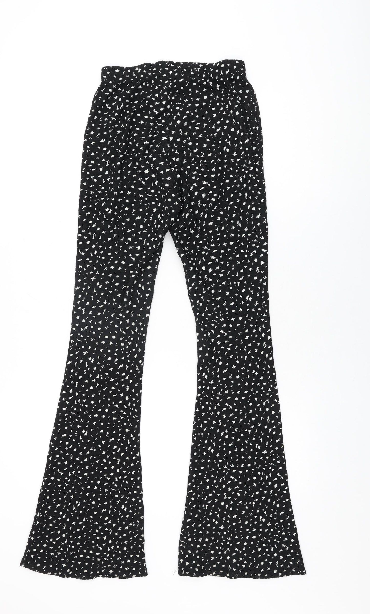 Topshop Womens Black Geometric Polyester Trousers Size 6 L33 in Regular