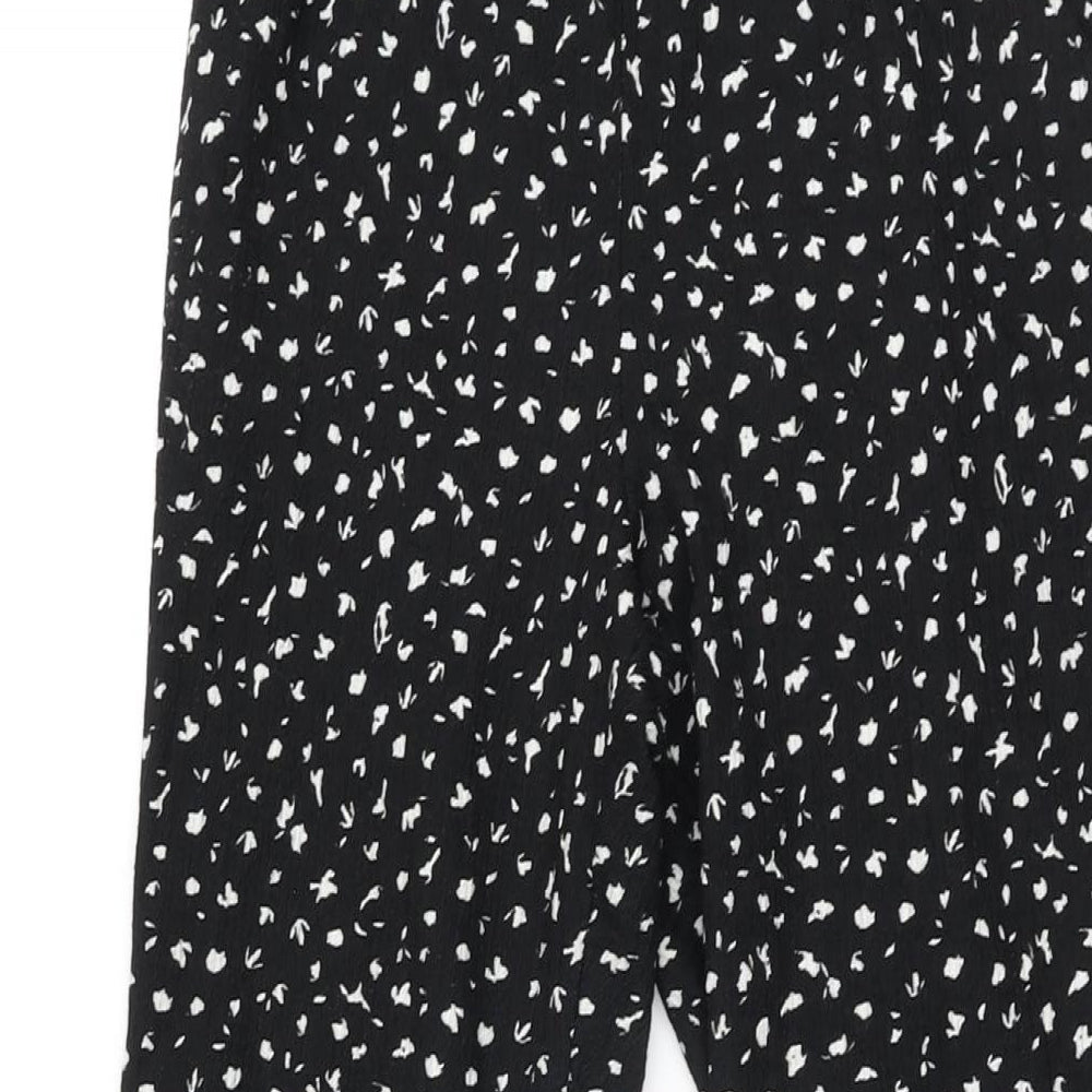 Topshop Womens Black Geometric Polyester Trousers Size 6 L33 in Regular